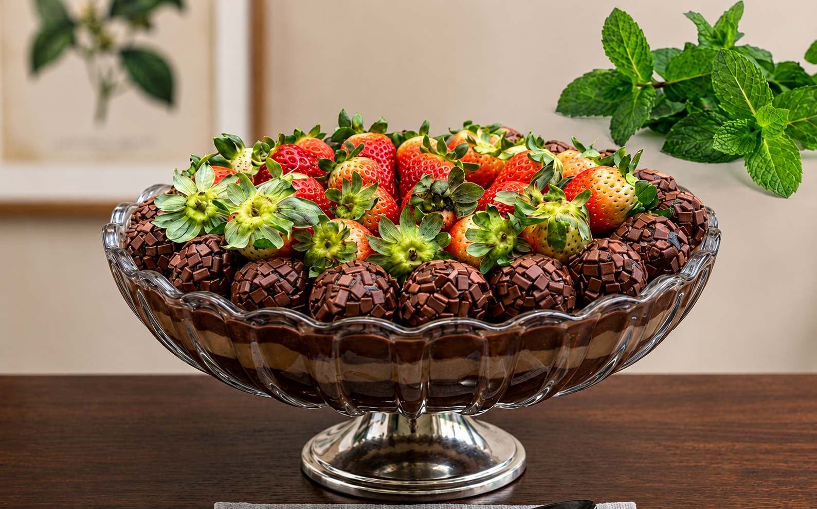 Sobremesa premium da Alci Doces com morangos e chocolate